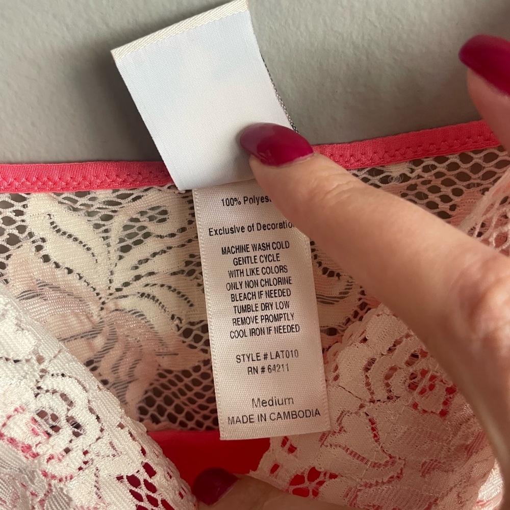 In Bloom Pink Satin Chemise with White Lace - Picture 5 of 5